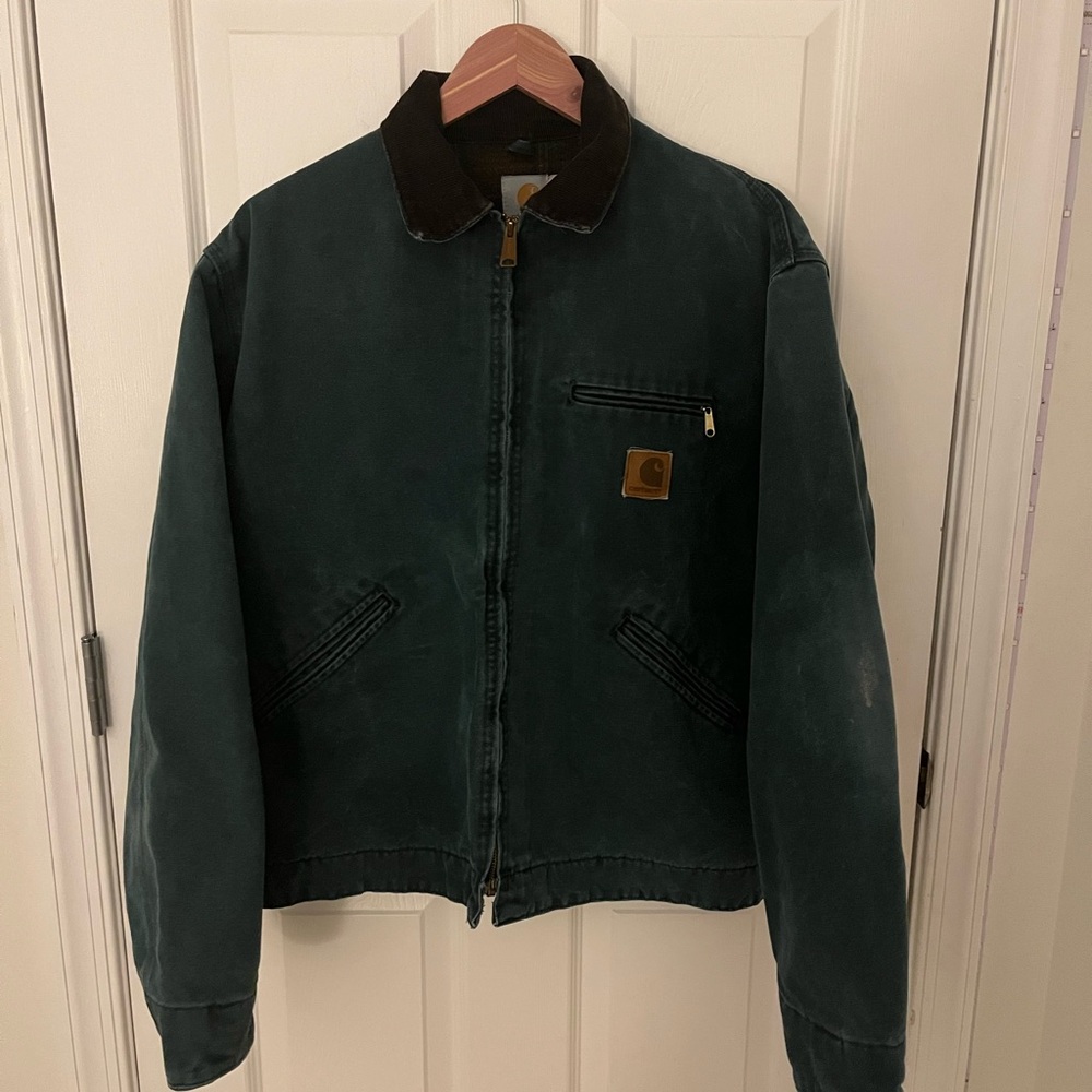 Vintage Carhartt Green Jacket with Black Collar
